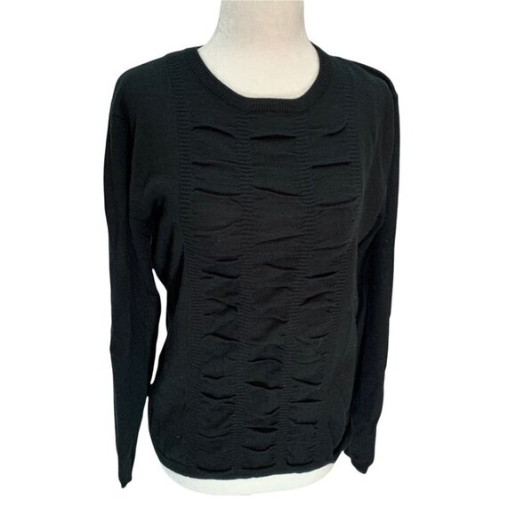 FIELDS🖤BLACK Crew Neck Black Lightweight Sweater Ruching Detail on Fron… - Picture 1 of 10